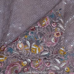 Mouve Colour Net Sequins Embroidered Fabric