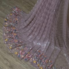 Mouve Colour Net Sequins Embroidered Fabric