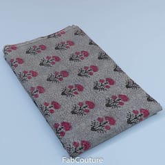 Grey Colour Cambric block Printed Fabric