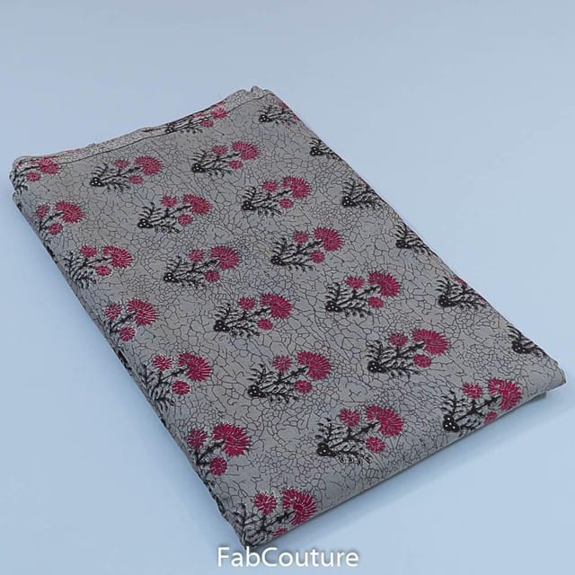 Grey Colour Cambric block Printed Fabric