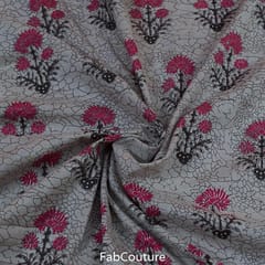 Grey Colour Cambric block Printed Fabric