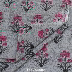 Grey Colour Cambric block Printed Fabric