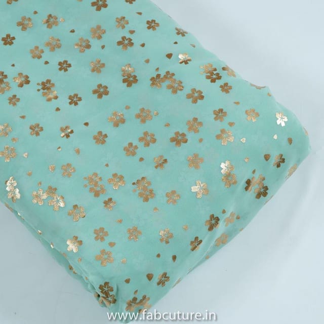 Sea Green Colour Georgette Foil Printed Fabric