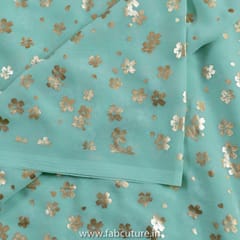Sea Green Colour Georgette Foil Printed Fabric