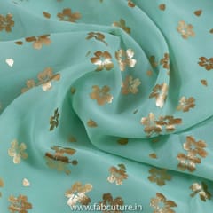 Sea Green Colour Georgette Foil Printed Fabric