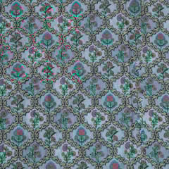 Grey Colour Chinon Chiffon Print With Embroidered Fabric