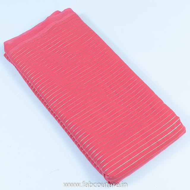 Gajree Colour Poly Georgette Foil Stripes Printed Fabric