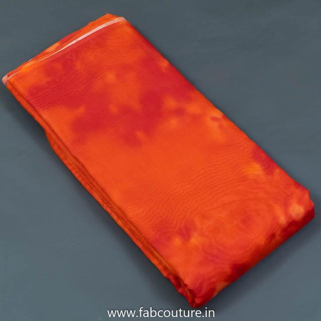 Orange Colour Chanderi Silk Tie Dye Digital Printed Fabric