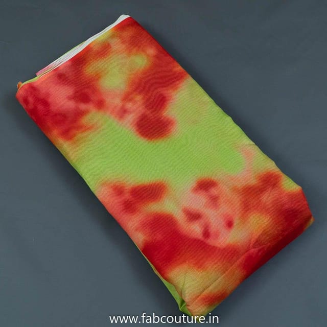 Green Colour Chanderi Silk Tie Dye Digital Printed Fabric