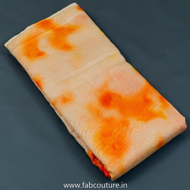 Peach Colour Chanderi Silk Tie Dye Digital Printed Fabric