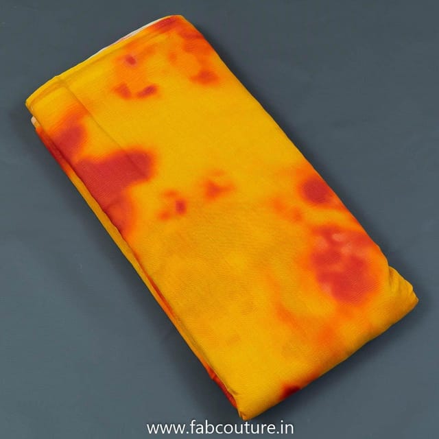 Yellow Colour Chanderi Silk Tie Dye Digital Printed Fabric