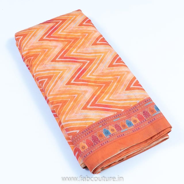 Orange Colour Chanderi Digital Printed Fabric