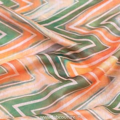 Green Colour Chanderi Digital Printed Fabric with Border