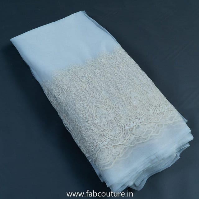 White Dyeable Net Thread Embroidered Fabric