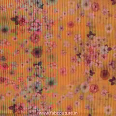 Orange Poly Organza Print With Embroidered Fabric