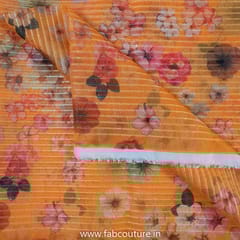 Orange Poly Organza Print With Embroidered Fabric