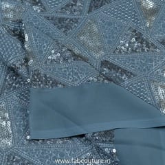 Grey Colour Poly Georgette Embroidered Fabric
