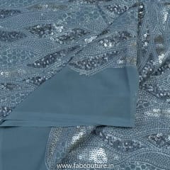 Grey Colour Poly Georgette Embroidered Fabric