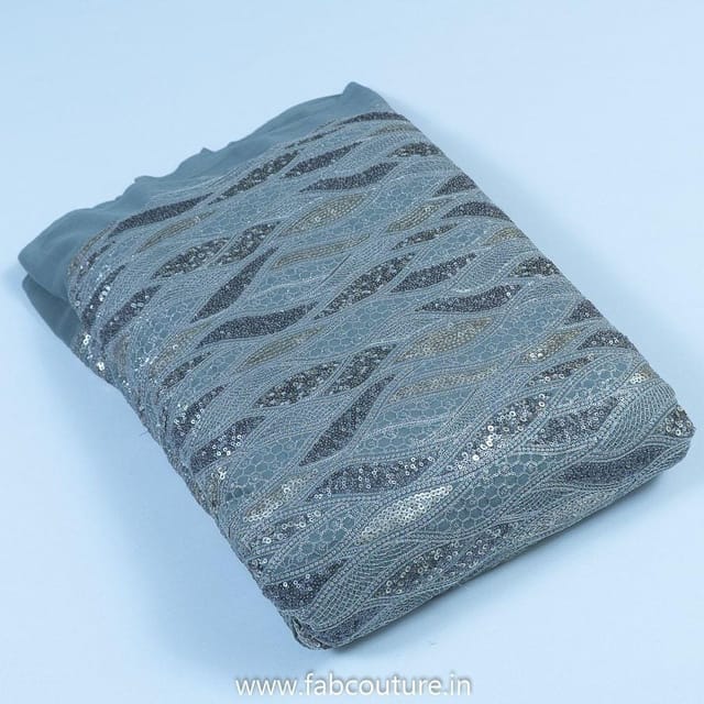 Grey Colour Poly Georgette Embroidered Fabric