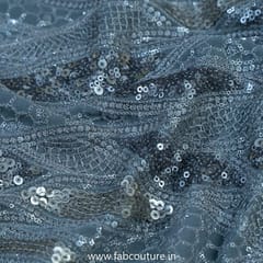 Grey Colour Poly Georgette Embroidered Fabric