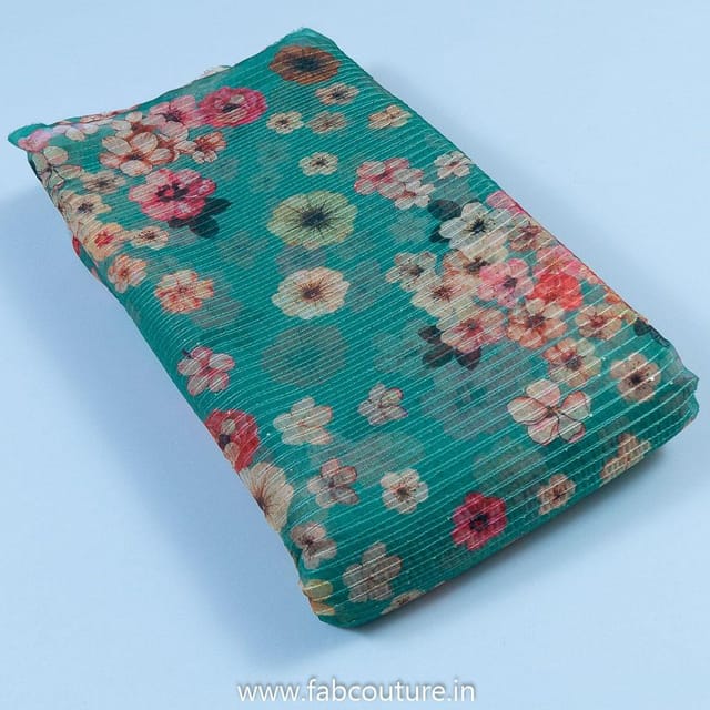 Sea Green Poly Organza Print With Embroidered Fabric