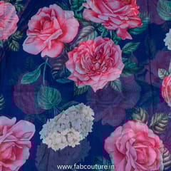 Royal Blue Tabby Silk Digital Printed Fabric