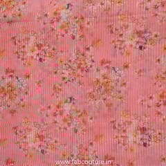 Peach Poly Organza Print With Embroidered Fabric