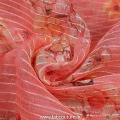 Peach Poly Organza Print With Embroidered Fabric