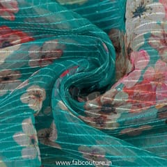 Sea Green Poly Organza Print With Embroidered Fabric