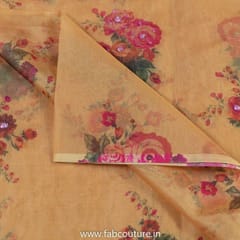 Mango Yellow Organza Print With Hand Embroidered Fabric
