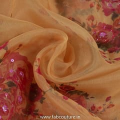 Mango Yellow Organza Print With Hand Embroidered Fabric