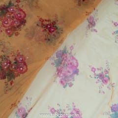 Mango Yellow Organza Print With Hand Embroidered Fabric