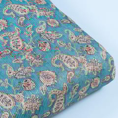 Firozi Colour Chanderi Zari Digital Printed Fabric