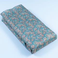 Firozi Colour Chanderi Zari Digital Printed Fabric