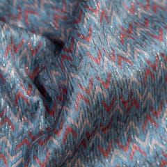Blue Colour Chanderi Zari Digital Printed Fabric
