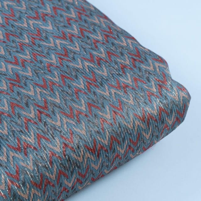 Blue Colour Chanderi Zari Digital Printed Fabric