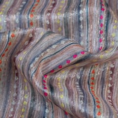 Beige Colour Chanderi Zari Digital Printed Fabric