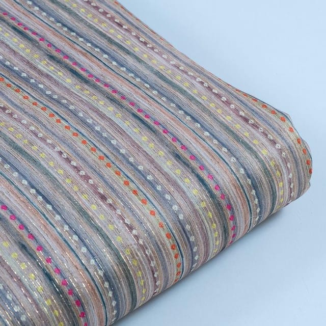 Beige Colour Chanderi Zari Digital Printed Fabric