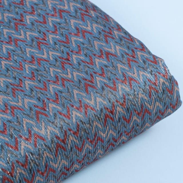 Grey Colour Chanderi Zari Digital Printed Fabric