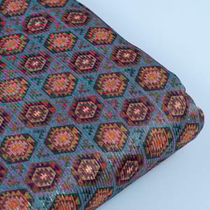 Grey Colour Chanderi Zari Digital Printed Fabric