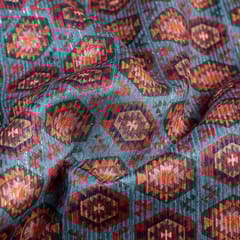 Grey Colour Chanderi Zari Digital Printed Fabric