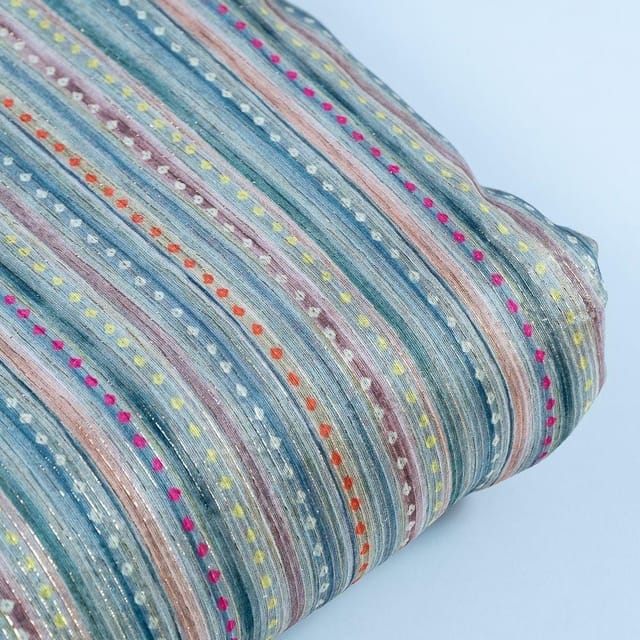 Firozi Colour Chanderi Zari Digital Printed Fabric