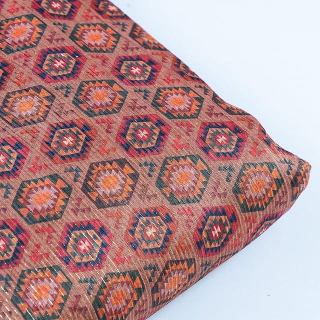 Rust Colour Chanderi Zari Digital Printed Fabric