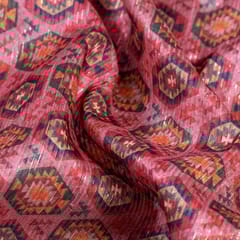 Pink Colour Chanderi Zari Digital Printed Fabric