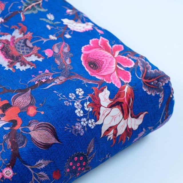Royal Blue Velvet Digital Printed Fabric