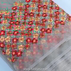 Beige Colour Organza  Embroidered Fabric