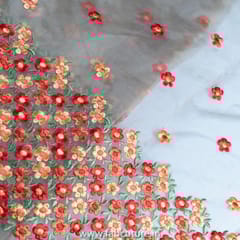 Beige Colour Organza  Embroidered Fabric