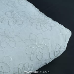 White Dyeble Chinon Chiffon Embroidered Fabric