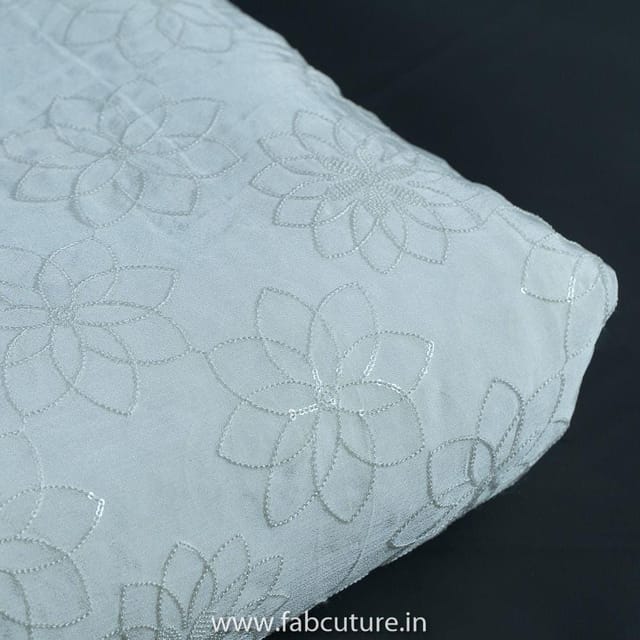 White Dyeble Chinon Chiffon Embroidered Fabric