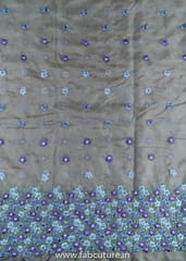 Beige Colour Organza Mauve Embroidered Fabric